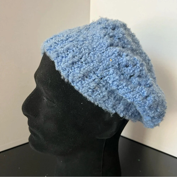 Vintage Periwinkle Blue Soft Cozy Hand Knit Crochet Slouch Beanie - Picture 1 of 8